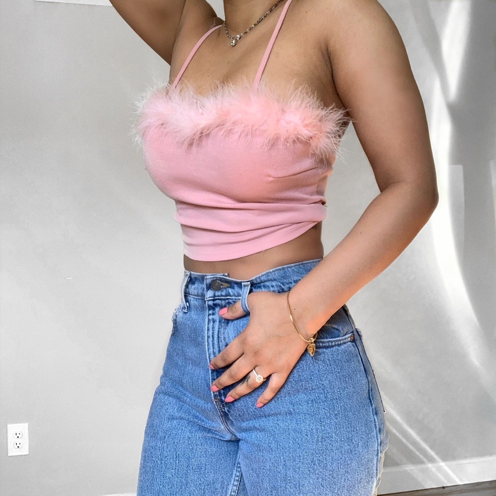 The Marabou Trim Cami Crop Top